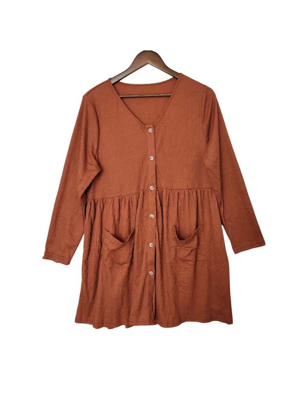 Cupshe Button Front Mini Dress Womens Sz XL Rust Orange Long Sleeve Pockets NWT - Picture 1 of 8